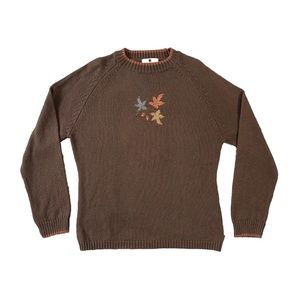 Vintage Woolrich Women’s Sweater Embroidered Leaves Pullover Brown Size Medium